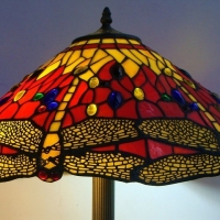 Vintage Standard lamp with large leadlight shade featuring Dragon fly decoration - Sold for $81 - 2017