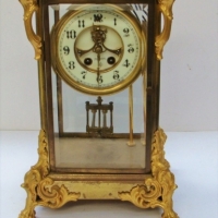 c1890 Gilbert Clock Co crystal regulator mantel clock in brass case with ormolu mounts - Sold for $435 - 2017