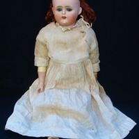 c1900 Germany bisque shoulder head Doll -  bisque lower arms - open mouth -  marked to neck - Approx 60 cms L - Sold for $112 - 2017