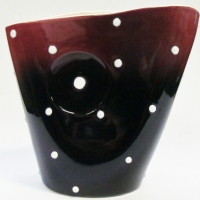 1950's Diana Australian pottery free form Vase - shaded dark pink to black with white spots - impressed V127 to base - approx h 18cm - Sold for $87 - 2017
