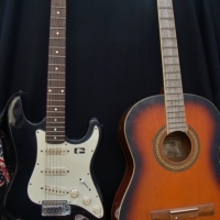2 x Guitars - Abilene Black & White Strat Copy electric + Martinez Classical - Sold for $25 - 2017