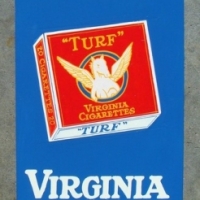 Hand Painted 'TURF Virginia cigarettes' tin advertising sign - approx 76x275cm - Sold for $87 - 2017