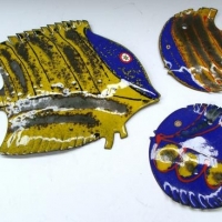 Set of 3 x Retro 196070's LAURANA Italian Enamel FISH Shaped Wall Plaques - all Fab Bright Colours, Milifiori like Eyes, all marked verso - Sold for $68 - 2017