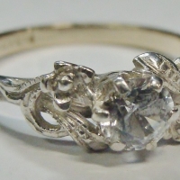 Ladies 9ct yellow and white gold Ring - Zirconia in floral setting - Sold for $50 - 2017