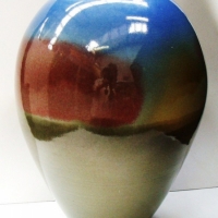 Large 1980's Australian pottery vase in blue red and green glaze - signed Cailin to base - approx h 36cm - Sold for $31 - 2017
