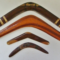 Small group lot of vintage boomerangs - various sizes inc - Mulga wood, hand painted, etc - Sold for $27 - 2017