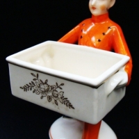 Vintage German Art Deco ceramic novelty Waiter figurine carrying card holder - Sold for $422 - 2017