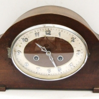 Vintage timber mantel clock with key - Sold for $56 - 2017