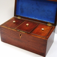 c1880 3 x canister mahogany tea caddy for white, green and black tea - Sold for $137 - 2017