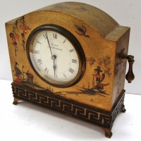 1920s French Chinoiserie mantle clock with 8 day movement and 85cm dial with Roman Numeral face - Sold for $68 - 2017