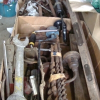2 x boxes vintage tools inc - grease guns, vice, drills  sockets  etc - Sold for $50 - 2017