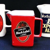 3 x vintage beer advertising ceramic jugs inc - Worthington's, Donnington and Carling Lager - Sold for $75 - 2017