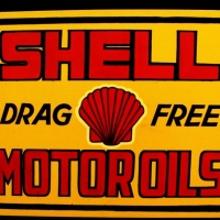 Hand painted tin advertising sign - 'Shell Motor Oils' - approx 5x60cm - Sold for $68 - 2017