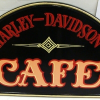 Large hand painted 'Harley Davidson - Caf' sign - approx 605x805cm - Sold for $87 - 2017
