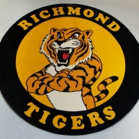 Large timber hand painted disc - Richmond Tigers - approx d 755cm - Sold for $62 - 2017