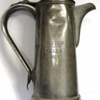 c1850's large James Dixon pewter Coffee pot with inscription for Parish of Walls 1856  -  approx h 30cm - Sold for $35 - 2017