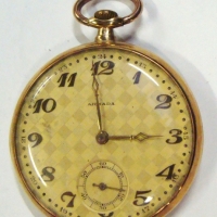 c1905 14ct ygold cased Armada mechanical half hunter pocket watch - unusual two tone checkerboard face -  working - Sold for $472 - 2017