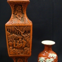 2 x items Japanese Export ware vase and large Chinese Cinnabar lacquer lamp base - Sold for $37 - 2017