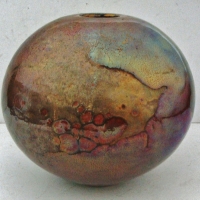 Modern GREG DALY Australian pottery VASE - Fab Copper Lustre Glaze, round ball shaped, signed to base & w Impressed Monogram - approx h 155cm - Sold for $186 - 2017