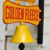 Reproduction cast iron 'Golden Fleece' figural advertising wall mount bell - Sold for $62 - 2017