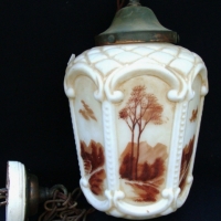 1930's hanging light shade with painted country scene - Sold for $62 - 2017