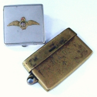 2 x items incl, chrome WW2 RAF compact and small Brass flat container  marked NAD I - Sold for $43 - 2017