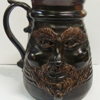 Fantastic IAN WINTER Australian Pottery Large sized FACE TANKARD - Amazing Applied & Sculptured bearded face to Front, scrolly Handle, 2 x Impressed m - Sold for $87 - 2017