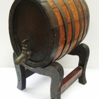 Small vintage wooden port barrel on stand - Sold for $37 - 2017