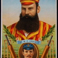 c1880 chromo lithograph of Dr WG Grace and featuring small cameo of J Briggs - Sold for $35 - 2017