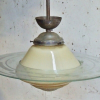 1950's Ceiling light fitting with glass shade featuring 'Saturn' ring - Sold for $62 - 2017