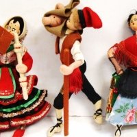 3 x vintage Nisti, Spain material dolls incl Pig farmer, etc - tallest being 19cm - Sold for $43 - 2017