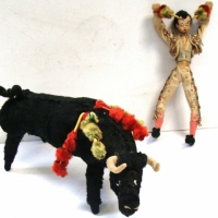 Group lot vintage Nisti, Spain material souvenir dolls 'Matador and Bull' - 20cm H - Sold for $25 - 2017