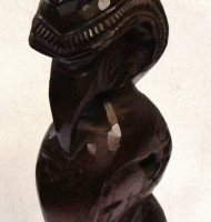 Vintage carved Maori Tiki figure with big belly and tongue - 43cm H - Sold for $37 - 2017