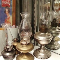Group lot vintage oil lamps incl Aladdin - brass, copper, etc - Sold for $56 - 2017
