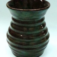 Vintage Australian Pottery - Cruffel ware  - Ribbed porcelain vase with brown-green glaze - approx h 10cm - no marks sighted - Sold for $31 - 2017