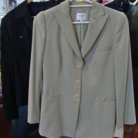 2 x ladies Jackets - Armani Collection single breasted jacket, two tone light grey with fine diagonal pin stripe (44) and black Escada short casual ja - Sold for $75 - 2017