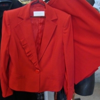 Valentino Roma ladies two piece red suit -  fitted jacket with frill to one lapel, straight skirt (size46 10) - Sold for $75 - 2017