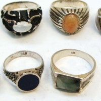 8 x Rings incl 1970s, gemstones, moonstones etc mostly marked 925 - Sold for $62 - 2017