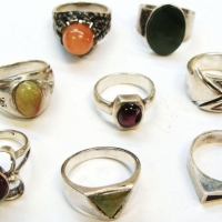 8 x Rings incl Gemstones, 1970s, greenstone, jasper etc - Sold for $68 - 2017