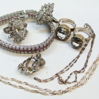 Group lot ladies Bling jewellery, mainly marked 925 incl Bracelet, rings, 2 x chains, earrings etc - Sold for $56 - 2017