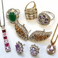 Group lot ladies bling jewellery, mainly marked 925 incl Earrings, pendants, rings - Sold for $50 - 2017