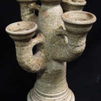 Large Modern AUSTRALIAN Pottery 5 Branch Candle Stick - all sitting at different levels, Grey speckled glaze, marked to base but illegible - 30cm H - Sold for $37 - 2017
