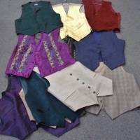 Large group lot - vintage and modern MENS WAIST COATS - Fab colours, designs, etc - Maroon Woolen, Check Prints, Stripes, etc - Various sizes, mainly  - Sold for $50 - 2017
