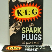 2 x Vintage Cardboard KLG spark plug advertising signs 'Too good to miss' - Sold for $56 - 2017
