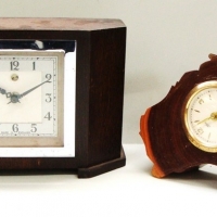2 x vintage clocks incl wooden cased art deco and mulga wood map of Australia - Sold for $37 - 2017