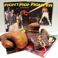 Group lot - c1950's 'Denzil Don' leather boxing gloves plus a collection 1973 Fighter magazines - Sold for $37 - 2017