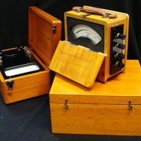 Group with wooden cased Wattmeter & Ammeter - Sold for $62 - 2017