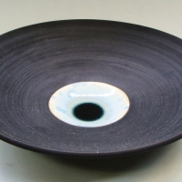 Large David Williams  Australian Pottery - ceramic bowl with flat black glaze & crystalline centre - Sold for $35 - 2017