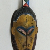 Vintage AFRICAN Tribal Mask - Elongated shape w Bird Finial, colourful HPainted decoration, heavily carved & incl - Sold for $62 - 2017
