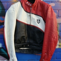 c1980's Harro, Germany leather motorcycle jacket - RedBlackWhite - Size 52 - Sold for $31 - 2017